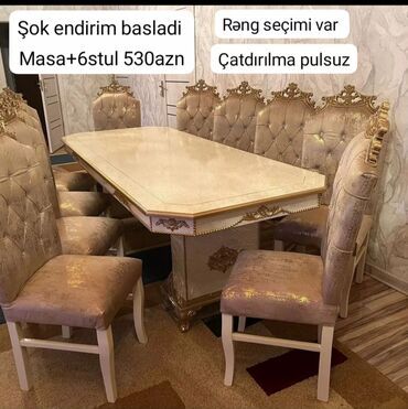 bar stulları: Qonaq otağı üçün, Yeni, Açılmayan, Dördbucaq masa, 6 stul, Azərbaycan