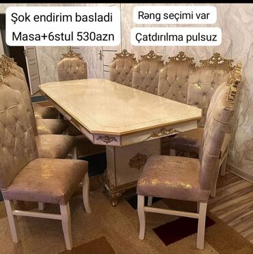 delloro mebel stol stul: Qonaq otağı üçün, Yeni, Açılmayan, Dördbucaq masa, 6 stul, Azərbaycan