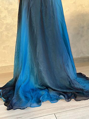yves saint: Vintage Yves Calin embellished mesh maxi dress in deep ocean blue — 6