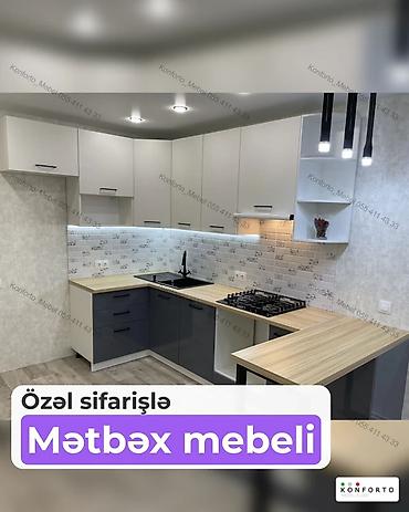 Özəl sifarişlə mətbəx mebeli - L‑şəkilli layihə: yuxarıda açıq lalafo.az -da Özəl sifarişlə mətbəx mebeli - L‑şəkilli layihə: yuxarıda açıq