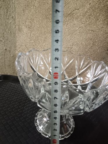 Konfet qabları: Kvars/şüşə kəsim naxışlı qab dəsti - 2 ədəd şəffaf kəsim naxışlı qab — 3