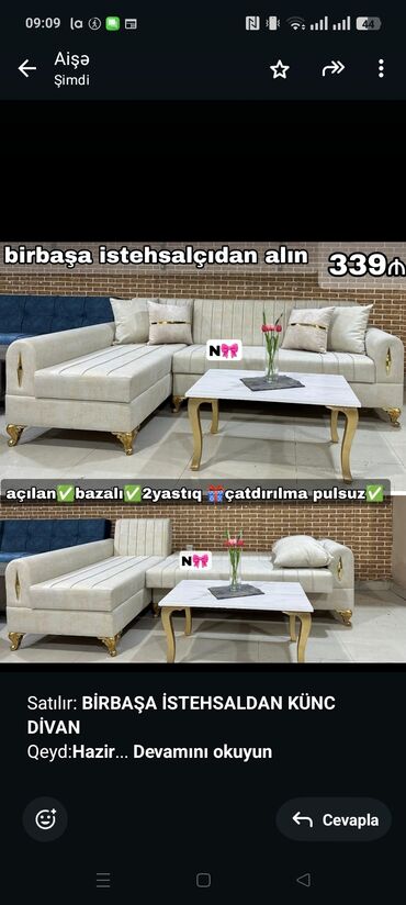 Sifarişlə divan dəstləri: Künc divan