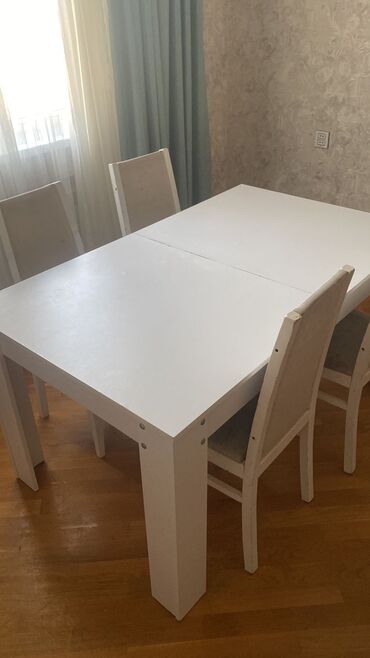 столы и стулья для гостинной цены: Qonaq otağı üçün, İşlənmiş, Dördbucaq masa, 4 stul