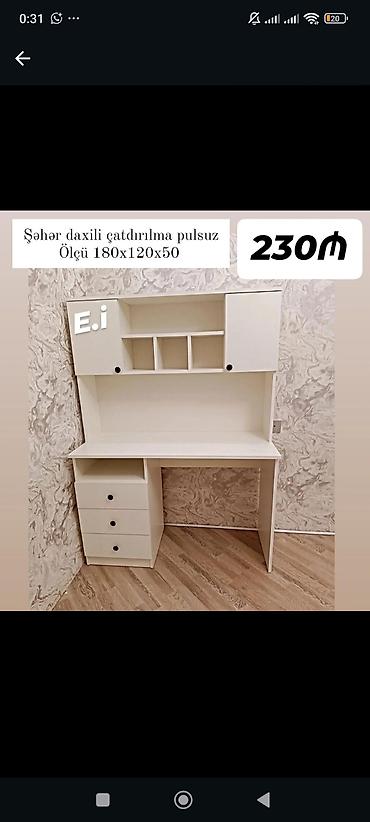 Ağ rəngli funksional iş/oxu masası - Ölçü: 180 x 120 x 50 sm (şəkildə