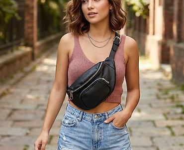 mango canta: TERRANOVA- Qara bel/çiyin çantası (belt bag, crossbody) - Material — 1