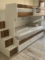 İkimərtəbəli uşaq çarpayıları: Oğlan və qız üçün, Yeni, Çarpayı, Matras ilə, Siyirməli, Laminat — 4