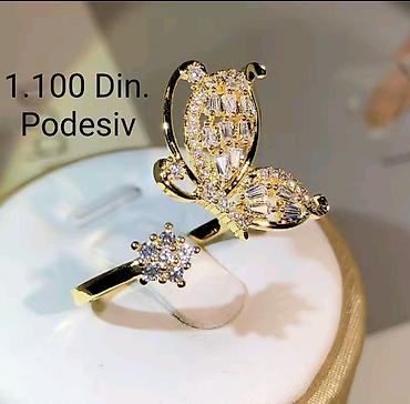 prsten swarovski cena: Pozlaćeni prsten od hirurskog čelika, sa leptirićem – podesiv model - — 5