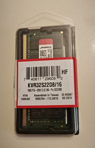 nokia 3200: Operativ yaddaş (RAM) Kingston, 16 GB, 3200 Mhz, DDR4, Noutbuk üçün, Yeni