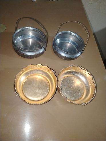 antik service: Qend qabi Metal qab dəsti — 4 ədəd - 2 ədəd tutacaqlı, dairəvi metal — 1