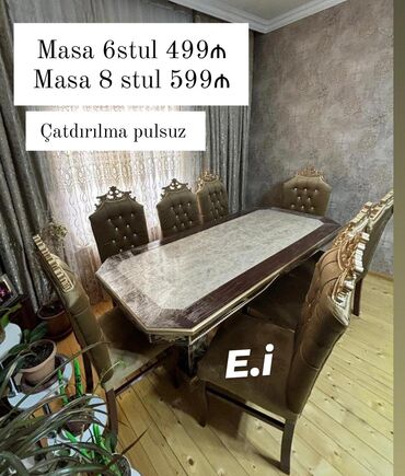 Yataq otağı dəstləri: Qonaq otağı üçün, Açılmayan, Dördbucaq masa, 8 stul