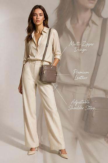 hm tasne: Ženska kožna crossbody torba – taupe/neutralna nijansa - Materijal — 2