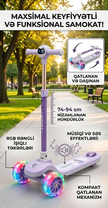 moped gunluk: Uşaq skuterı – işıqlı və musiqili model - RGB rəngli, işıqlı — 3