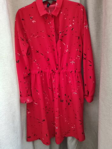 красное платье: Повседневное платье, Осень-весна, Средняя модель, Вискоза, Оверсайз, M (EU 38)
