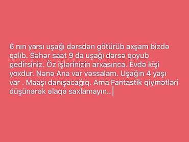administrator işi axtarıram: Dayə tələb olunur, Gecə növbəsində iş — 1