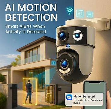 kamera 360 mobil: İkili Linzalı 360° Wi‑Fi Təhlükəsizlik Kamerası FHD iki kamera: eyni — 4