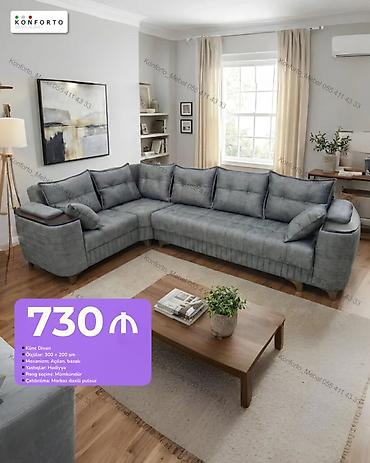 Künc divan - Ölçülər: 300 × 200 sm - Mexanizm: Açılan, bazalı -