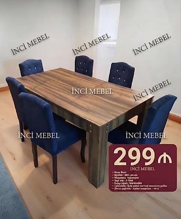 Qonaq otağı üçün, Yeni, Açılmayan, Dördbucaq masa, 6 stul
