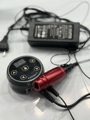 microblading aparati qiymeti: Tatuaj üçün rotor tipli qələm və güc bloku seti - Qırmızı metal