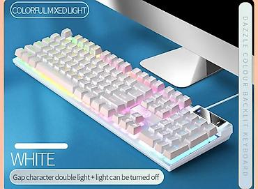 kral games: RGB arxa işıqlı oyun klaviaturası – White ( tək rəng tək model) - — 2