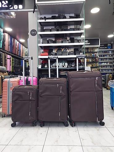 Çamadanlar: Teklif: 3-lü yumşaq materiallı çamadan dəsti - Rəng: tünd qəhvəyi - — 1