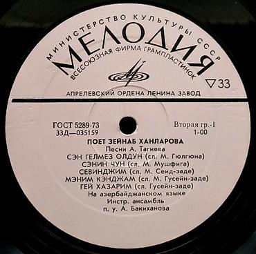 İncəsənət və kolleksiyalar: Vinil plastinka: “Poet Zeynəb Xanlarova – A. Tağıyevin mahnıları” — 3
