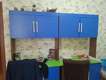 maşın cəni: Uşaqlar üçün iki iş yerli yazı masası və üst dolablı modul mebel dəsti — 3