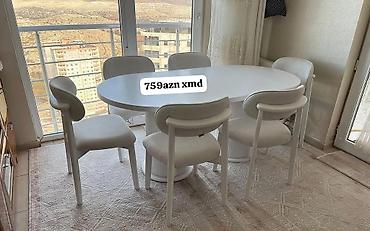 rif mebel: Ağ rəngdə yemək dəsti – oval masa və 6 ədəd stul. - Masa: oval — 2