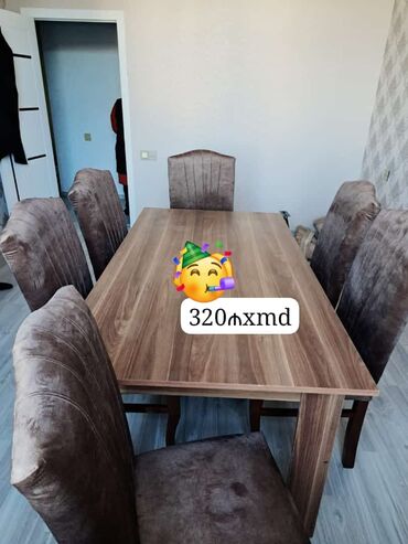 qabax stolu: Qonaq otağı üçün, Yeni, Dördbucaq masa, 6 stul