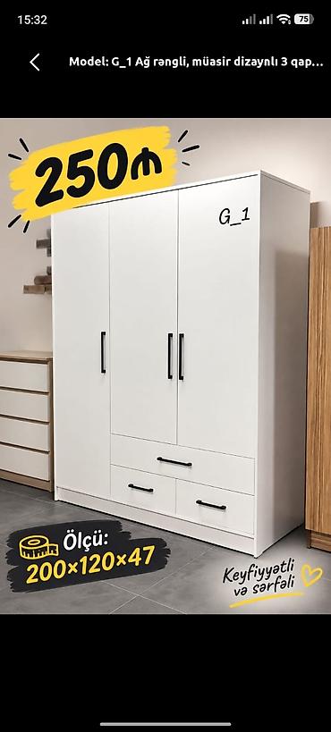 Yeni, 3 qapılı, Siyirməli, Ağ, Açılan, Düz dolab lalafo.az -da Yeni, 3 qapılı, Siyirməli, Ağ, Açılan, Düz dolab
