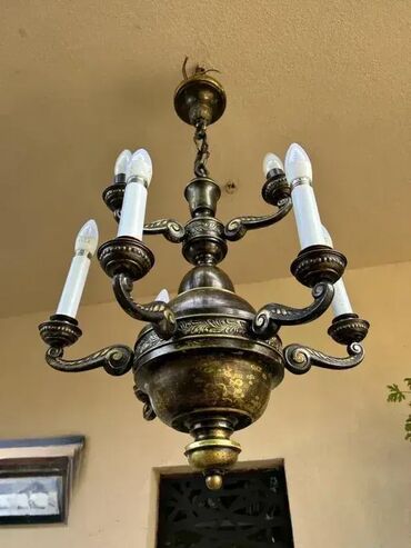 RS - Antique Chandeliers: Stari mesingani luster - 9 sijalica - MOGUĆ PREVOZ U dobrom stanju 💎 — 5
