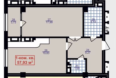 1 комната, 58 м², Элитка, 8 этаж, Без ремонта