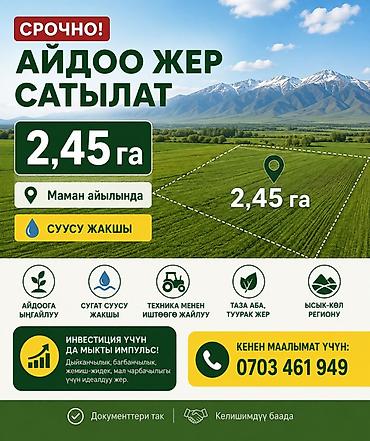 Кыймылсыз мүлк: 245 соток, Айыл чарба үчүн — 1