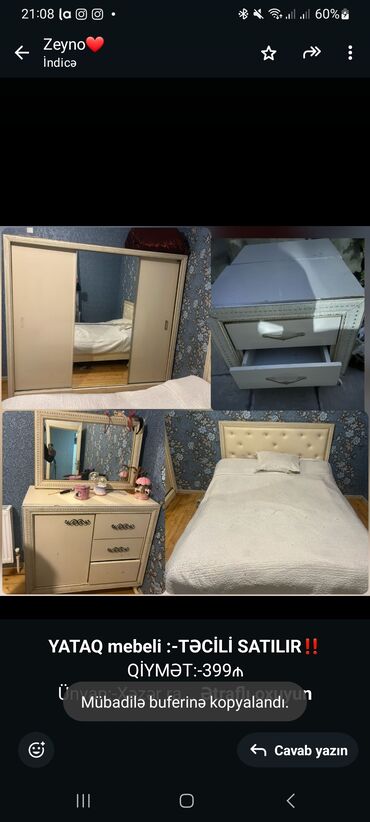 xəzər mebel: *YATAQ mebeli :-TƏCİLİ SATILIR*‼️ QİYMƏT:-399₼ Ünvan:-Xəzər rayon binə