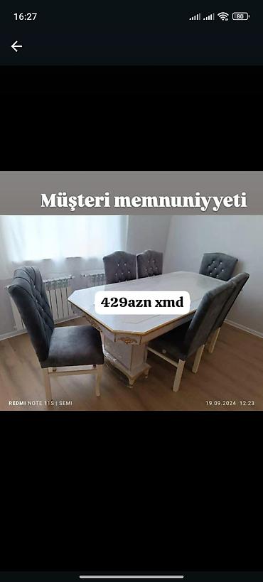 metbex sekilleri: Qonaq otağı üçün, Yeni, Açılmayan, Dördbucaq masa, 6 stul — 1