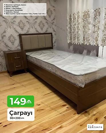 Çarpayı – 90×200 sm - Material və dizayn: Taxta korpus, taxta rəngdə
