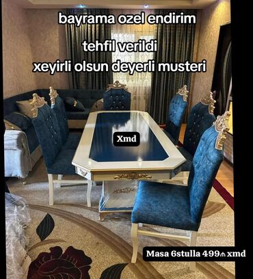 masa və oturacaq dəsti: Qonaq otağı üçün, Yeni, Açılmayan, Dördbucaq masa, 6 stul