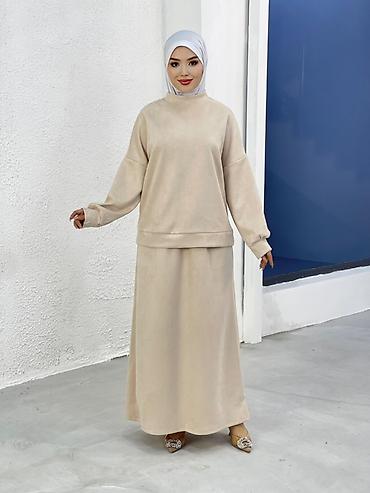 Повседневные платья: Платье-абайя в спокойном бежевом оттенке. - Свободный прямой крой с — 9