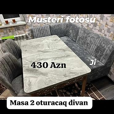 kreditle stul: Mətbəx/otaq üçün dəst: - Masa + 2 oturacaq + künc divanı - Masanın — 1