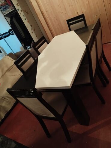 masa satilir: Для кухни, Для гостиной, Раскладной, Прямоугольный стол, 6 стульев