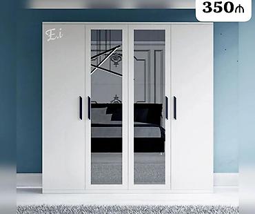 qapi ucun vinil: Ağ rəngdə 5 qapılı paltar şkafı - Ortada iki ədəd güzgülü qapı – geyim — 1