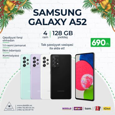Samsung Galaxy A52 | 128 GB rəng - Ağ, Narıncı, Göy | Zəmanət, Kredit, Düyməli