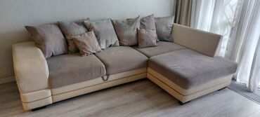 шатура мебель: Угловой диван, цвет - Бежевый, Б/у