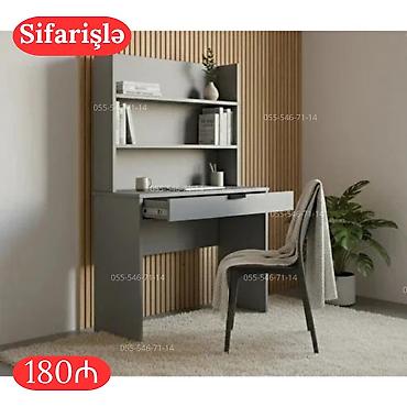 Sifarişlə hazırlanır – iş/oxu masası və üst rəf bloku - Rəng: boz