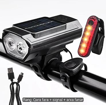 Velosiped aksesuarları: Velosiped üçün günəş paneli ilə ön fara + 120 dB siqnal + arxa fənər — 1