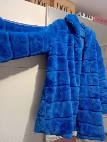 Krzneni kaputi: 3XL, Sa postavom, Veštačko krzno, bоја - Svetloplava — 2