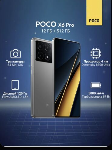 пока x3: Poco X6 Pro 5G, Новый, 512 ГБ, цвет - Черный, 1 SIM, 2 SIM