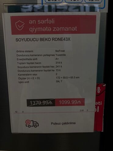 ukc sn 777bt: Yeni 2 qapılı Beko Soyuducu Satılır, rəng - Boz