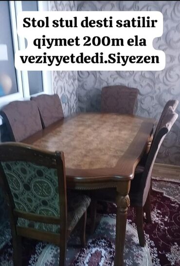 стеклянный стол: Qonaq otağı üçün, İşlənmiş, Açılan, Dördbucaq masa, 6 stul
