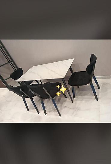 ofis stul: Mətbəx/qonaq otağı üçün masa və 4 stul dəsti - Masa: kvadrat formalı — 1