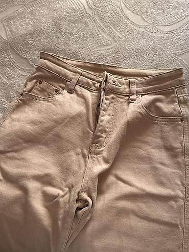 tulum cins: Bej rəngli düz kəsim cins şalvar - Rəng: açıq bej/cream - Model — 1
